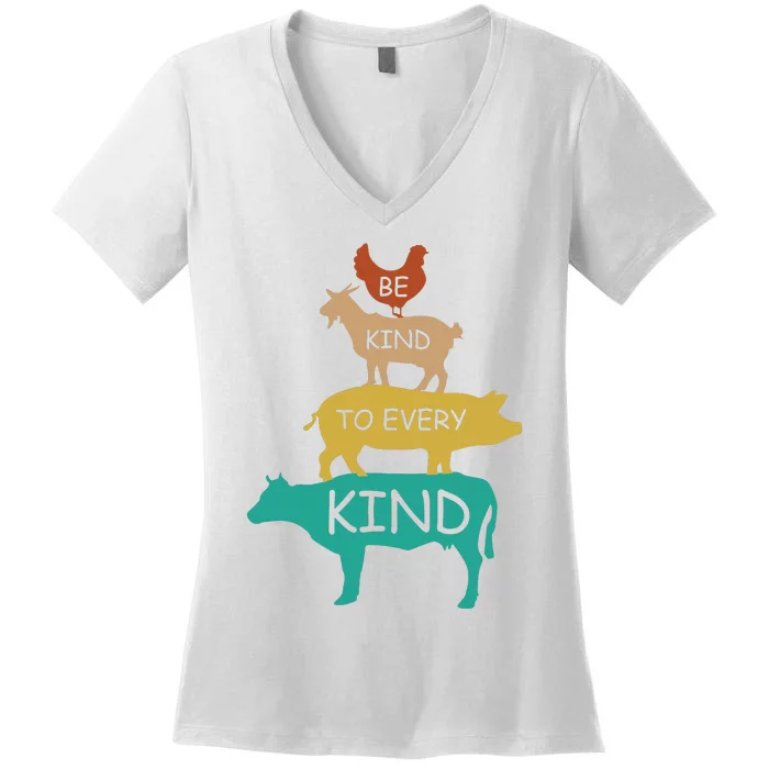 Be Kind To Every Kind Retro Vintage Funny Vegetarian Vegan Women's V-Neck T-Shirt