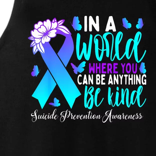 Be Kind Teal Purple Ribbon Suicide Prevention Awareness Ladies Tri-Blend Wicking Tank