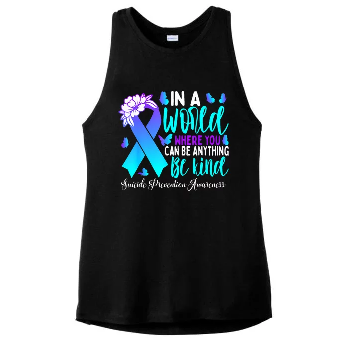 Be Kind Teal Purple Ribbon Suicide Prevention Awareness Ladies Tri-Blend Wicking Tank