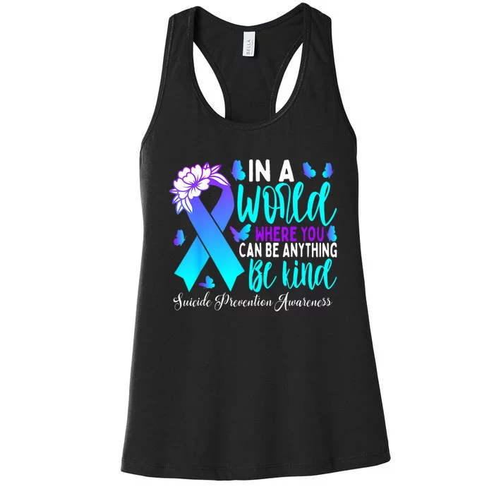 Be Kind Teal Purple Ribbon Suicide Prevention Awareness Women's Racerback Tank