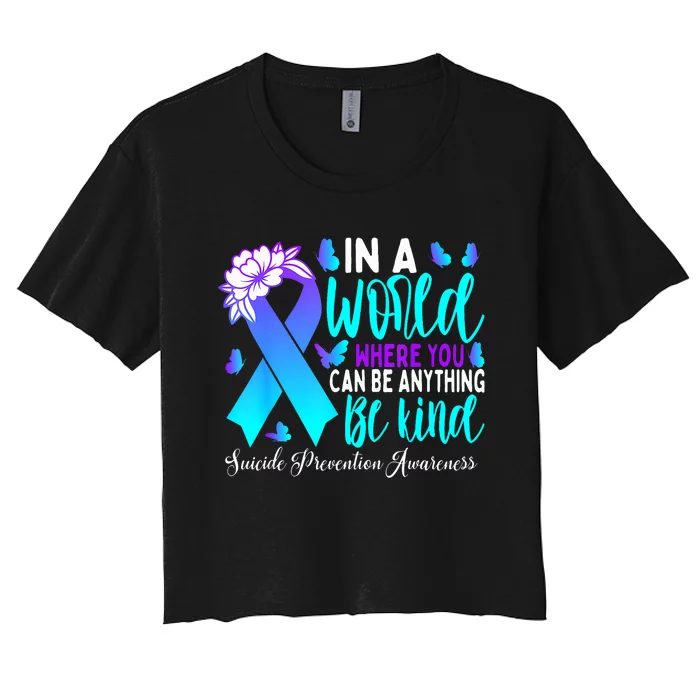 Be Kind Teal Purple Ribbon Suicide Prevention Awareness Women's Crop Top Tee