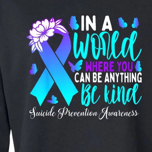 Be Kind Teal Purple Ribbon Suicide Prevention Awareness Cropped Pullover Crew