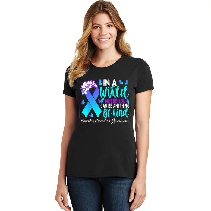 Be Kind Teal Purple Ribbon Suicide Prevention Awareness Women's T-Shirt