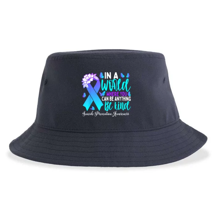 Be Kind Teal Purple Ribbon Suicide Prevention Awareness Sustainable Bucket Hat