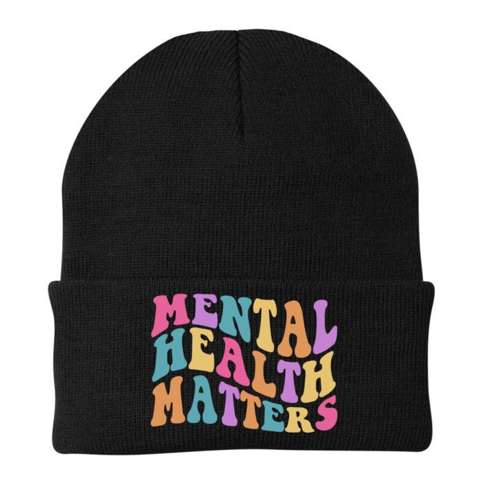 Be Kind To Your Kind Mental Health Matters Back & Front Front & Back Knit Cap Winter Beanie