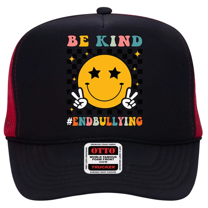 Be Kind Unity Day Orange Anti Bullying Smile Face High Crown Mesh Trucker Hat