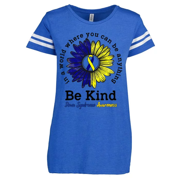 Be Kind World Down Syndrome Day Awareness Ribbon Sunflower Enza Ladies Jersey Football T-Shirt