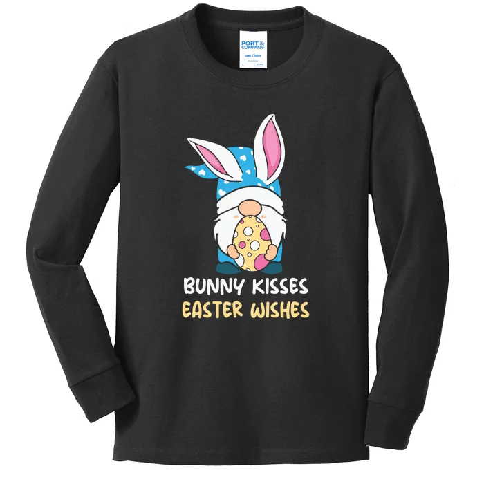 Bunny Kisses Waster Wishes Gnome Easter Day Gift Kids Long Sleeve Shirt