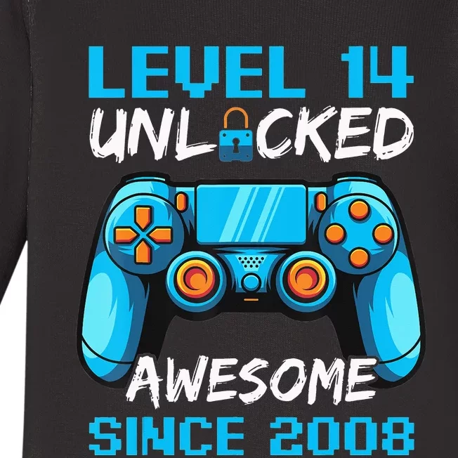 Birthday Level 14 Unlocked Awesome Since 2008 Baby Long Sleeve Bodysuit