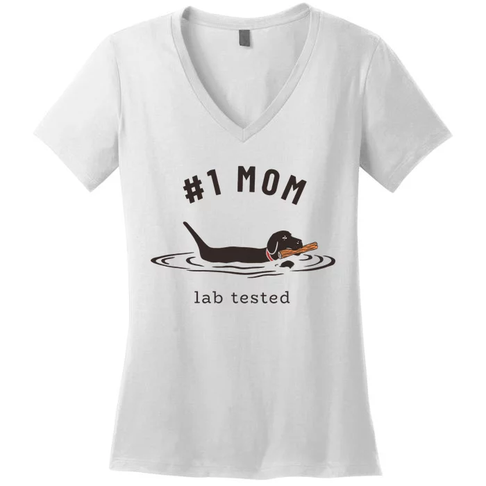 Black Lab 1 Mom Labrador Retriever Owner Mother's Day Women's V-Neck T-Shirt