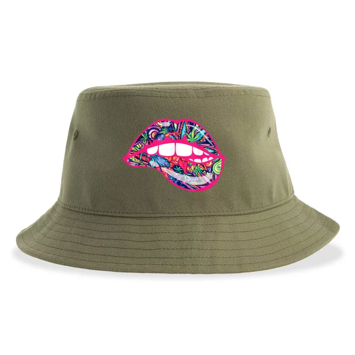 Biting Lips 420 Weed Cannabis Marijuana Stoner Gift Sustainable Bucket Hat