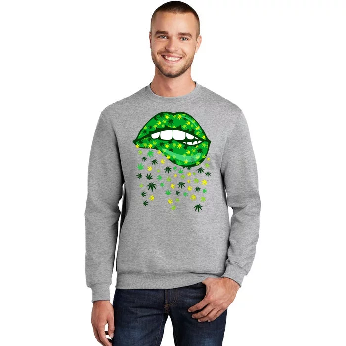 Biting Lips 420 Weed Cannabis Marijuana Stoner Gift Tall Sweatshirt