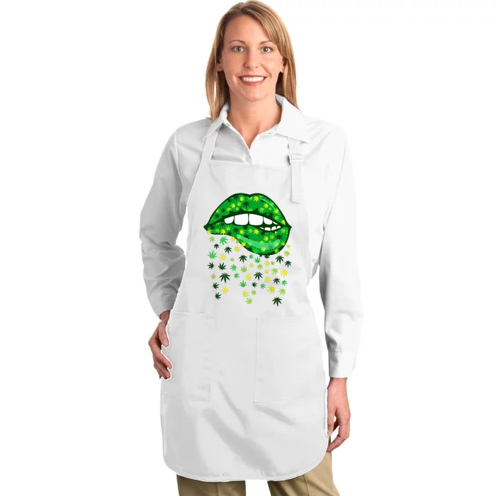 Biting Lips 420 Weed Cannabis Marijuana Stoner Gift Full-Length Apron With Pocket