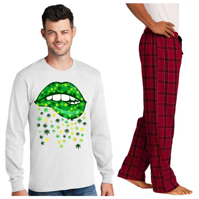 Biting Lips 420 Weed Cannabis Marijuana Stoner Gift Long Sleeve Pajama Set