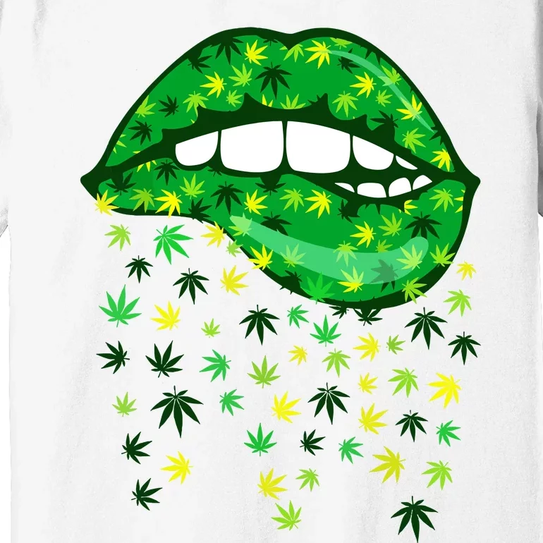 Biting Lips 420 Weed Cannabis Marijuana Stoner Gift Premium T-Shirt