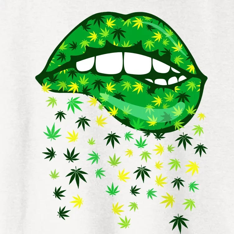 Biting Lips 420 Weed Cannabis Marijuana Stoner Gift Women's Crop Top Tee