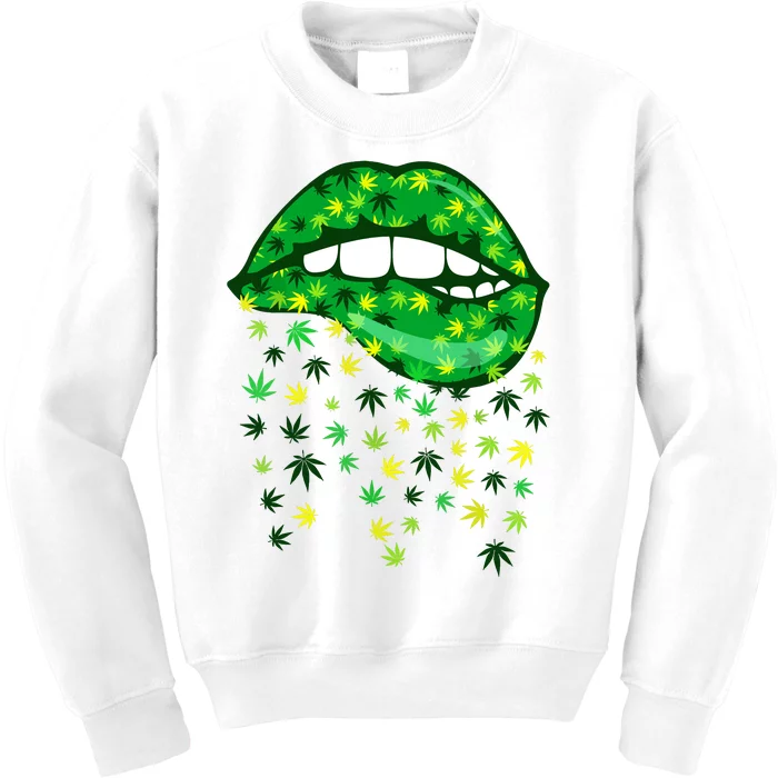 Biting Lips 420 Weed Cannabis Marijuana Stoner Gift Kids Sweatshirt