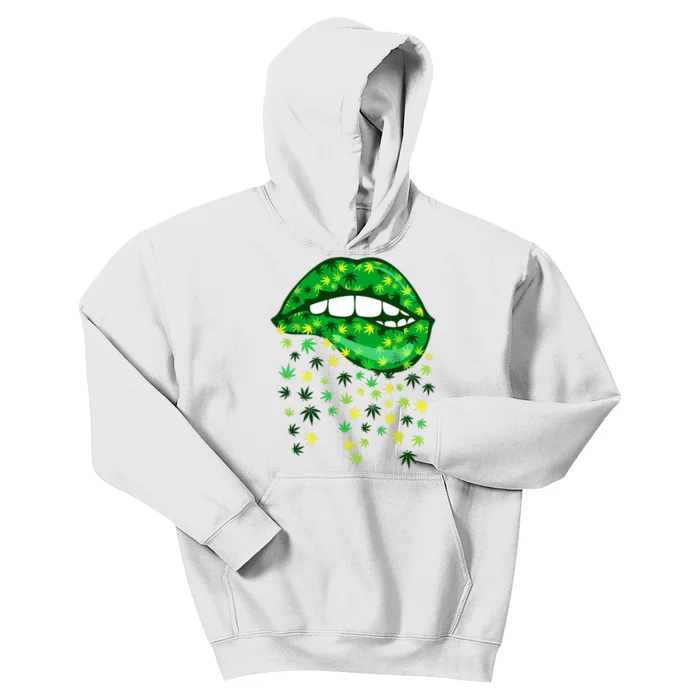 Biting Lips 420 Weed Cannabis Marijuana Stoner Gift Kids Hoodie