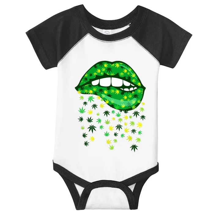 Biting Lips 420 Weed Cannabis Marijuana Stoner Gift Infant Baby Jersey Bodysuit