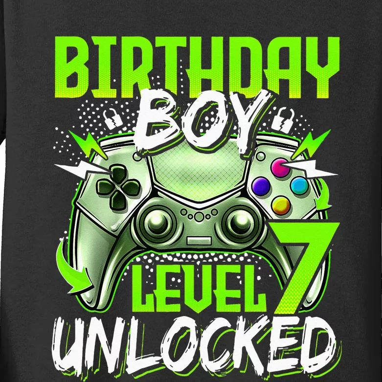 Birthday Level 7 Unlocked Video Gamer Birthday Kids Long Sleeve Shirt