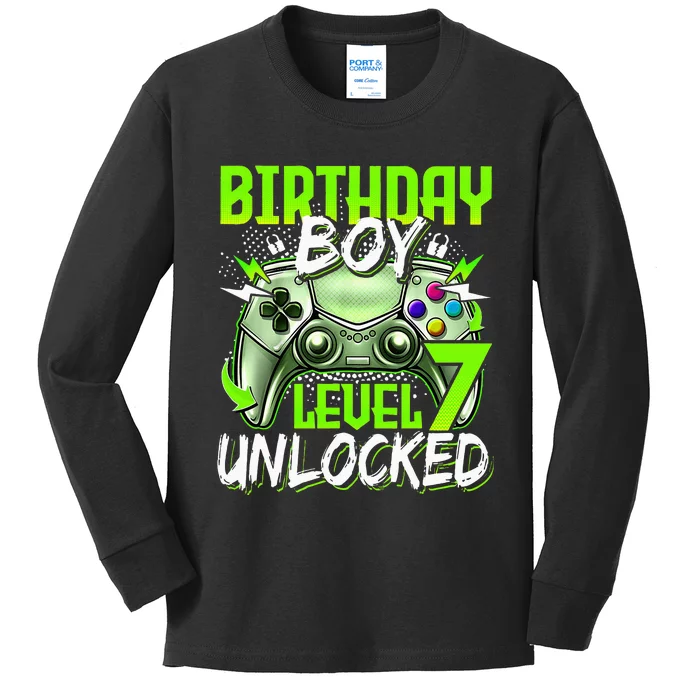 Birthday Level 7 Unlocked Video Gamer Birthday Kids Long Sleeve Shirt