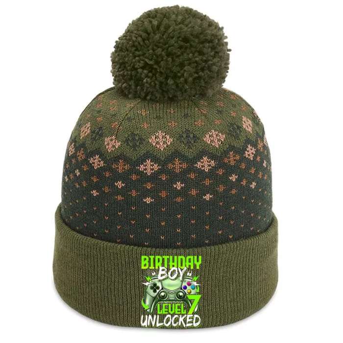 Birthday Level 7 Unlocked Video Gamer Birthday The Baniff Cuffed Pom Beanie