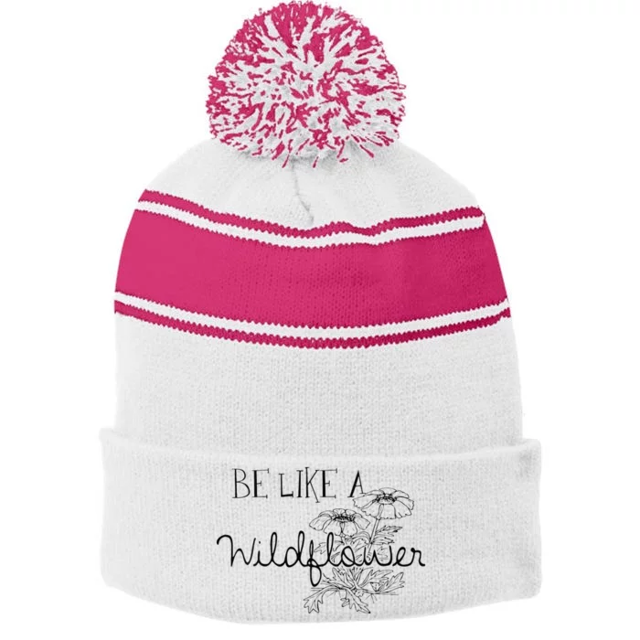 Be Like A Wildflower Stripe Pom Pom Beanie