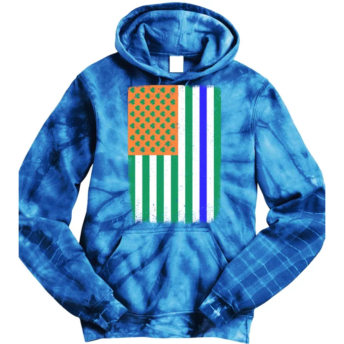 Blue Line American Irish Flag St Patrick's Day Police And Cop Cute Gift Tie Dye Hoodie