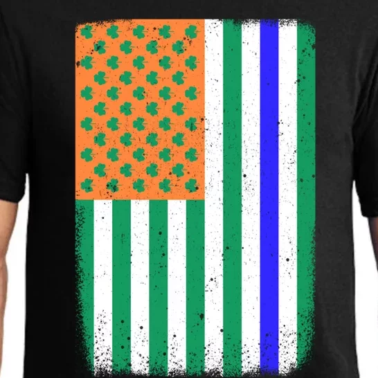 Blue Line American Irish Flag St Patrick's Day Police And Cop Great Gift Pajama Set