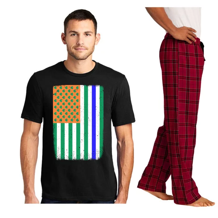 Blue Line American Irish Flag St Patrick's Day Police And Cop Great Gift Pajama Set