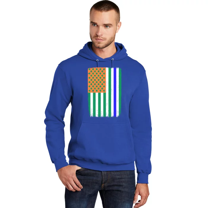 Blue Line American Irish Flag St Patrick's Day Police And Cop Great Gift Hoodie