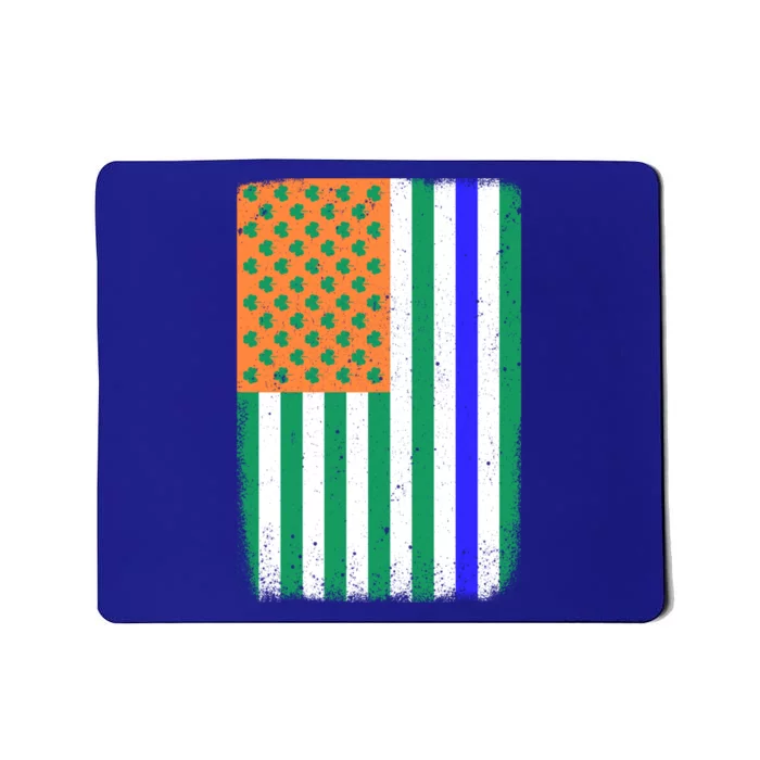 Blue Line American Irish Flag St Patrick's Day Police And Cop Great Gift Mousepad