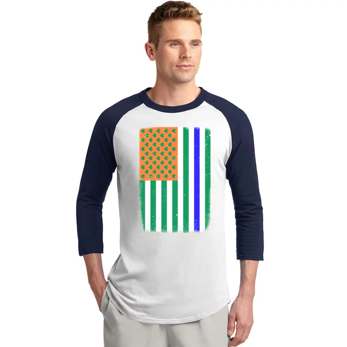 Blue Line American Irish Flag St Patrick's Day Police And Cop Great Gift Baseball Sleeve Shirt