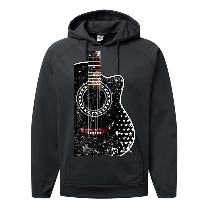 Black Acoustic Guitar Grunge Performance Fleece Hoodie