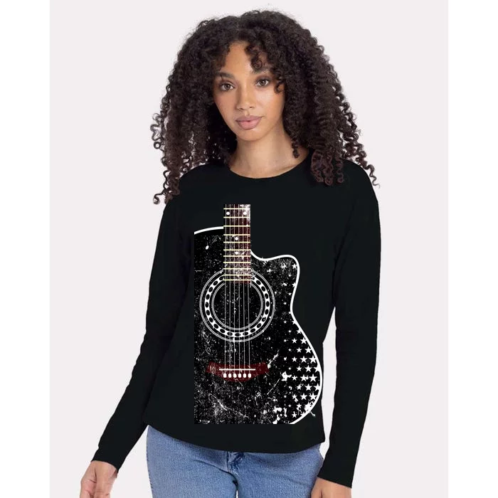 Black Acoustic Guitar Grunge Womens Cotton Relaxed Long Sleeve T-Shirt