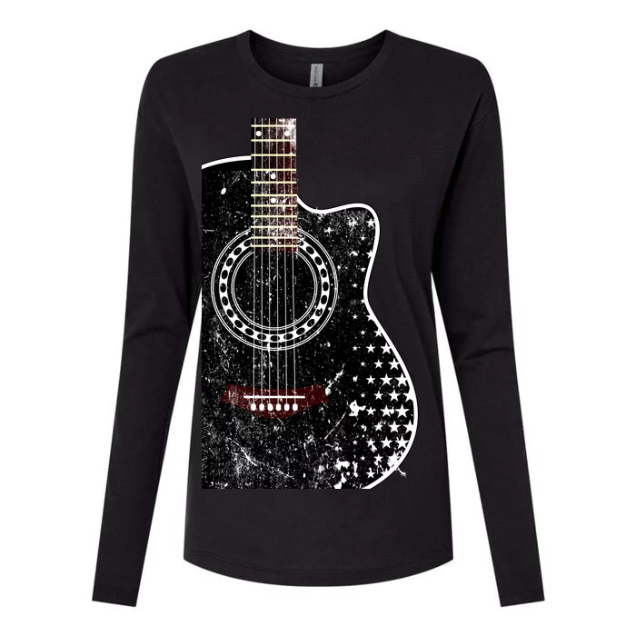 Black Acoustic Guitar Grunge Womens Cotton Relaxed Long Sleeve T-Shirt