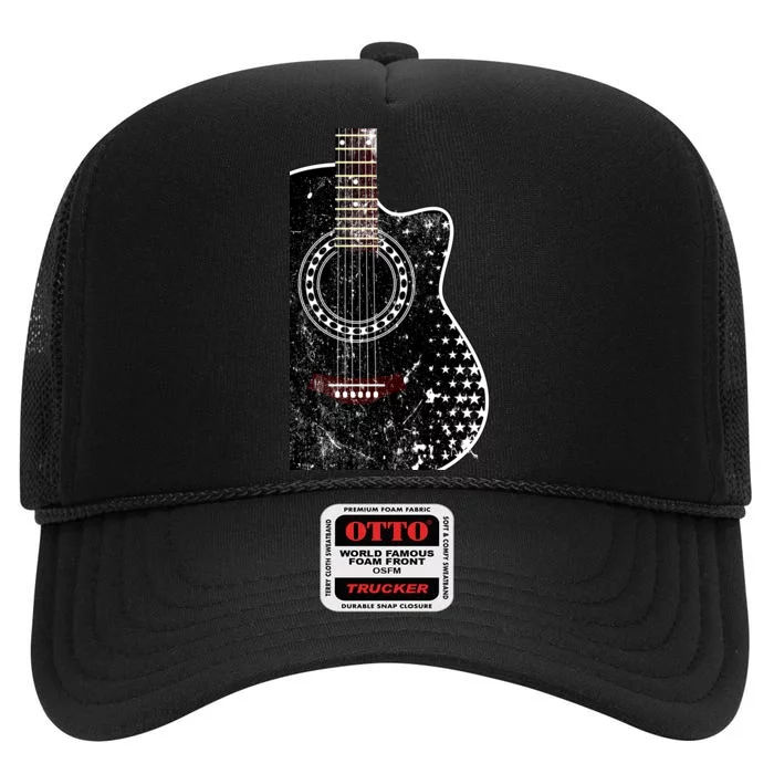 Black Acoustic Guitar Grunge High Crown Mesh Trucker Hat