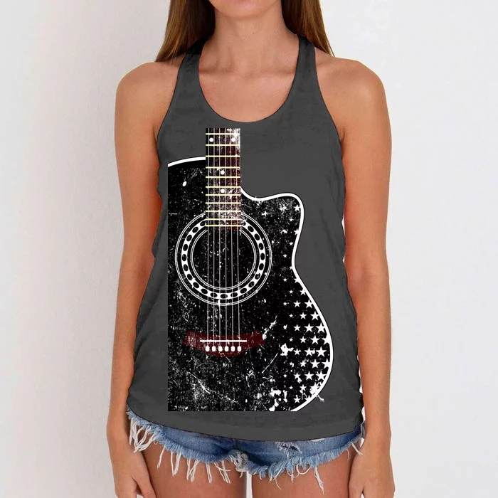 Black Acoustic Guitar Grunge Women's Knotted Racerback Tank