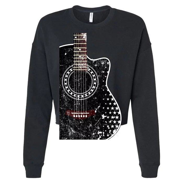 Black Acoustic Guitar Grunge Cropped Pullover Crew