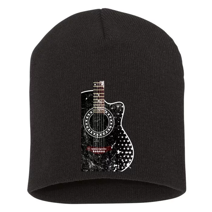 Black Acoustic Guitar Grunge Short Acrylic Beanie