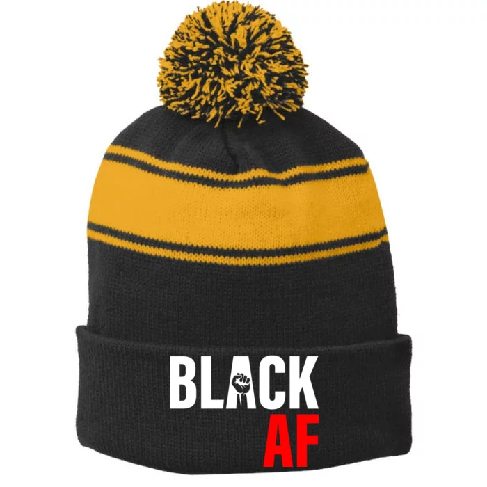 Black AF Fist Logo Stripe Pom Pom Beanie