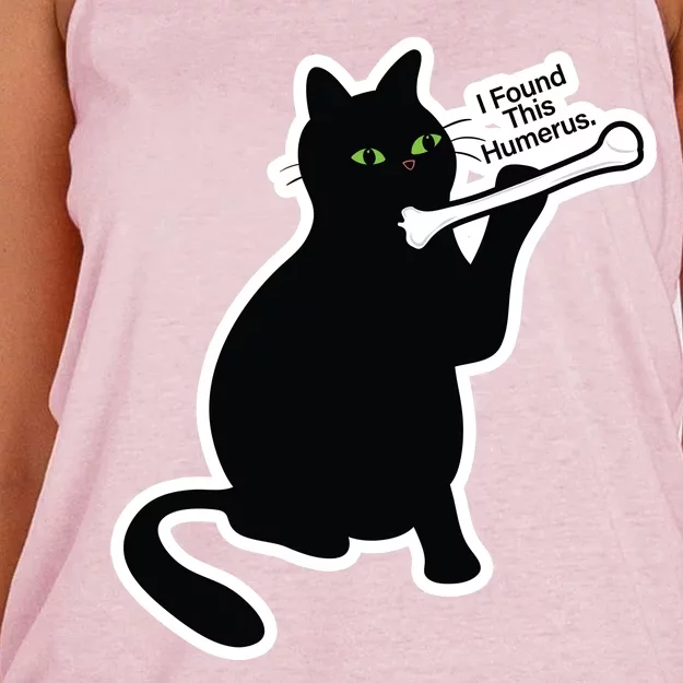 Black Cat I Found This Humerus Funny Women's Knotted Racerback Tank