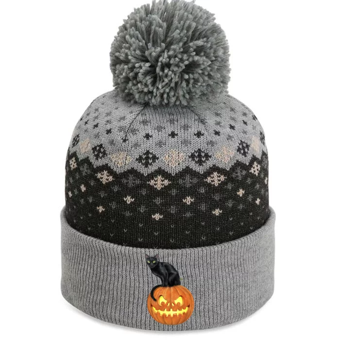 Black Cat Jack O' Lantern Pumpkin The Baniff Cuffed Pom Beanie