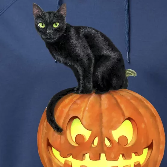 Black Cat Jack O' Lantern Pumpkin Performance Fleece Hoodie