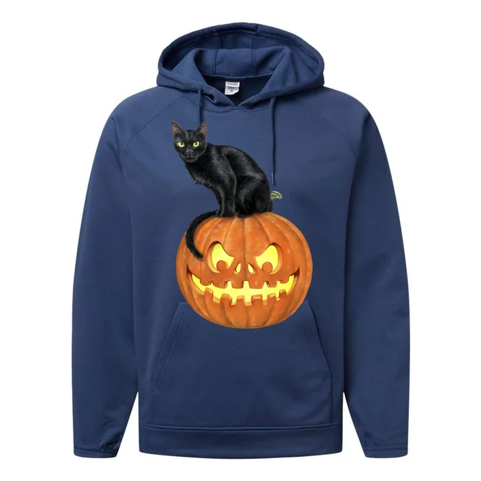 Black Cat Jack O' Lantern Pumpkin Performance Fleece Hoodie