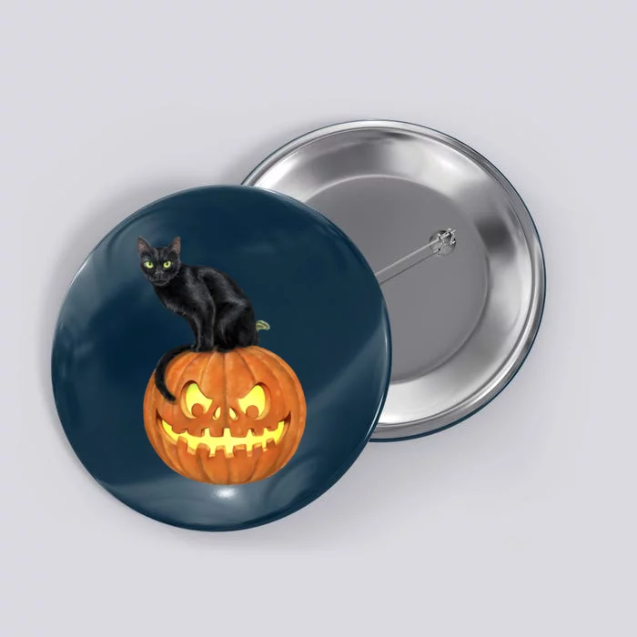 Black Cat Jack O' Lantern Pumpkin Button