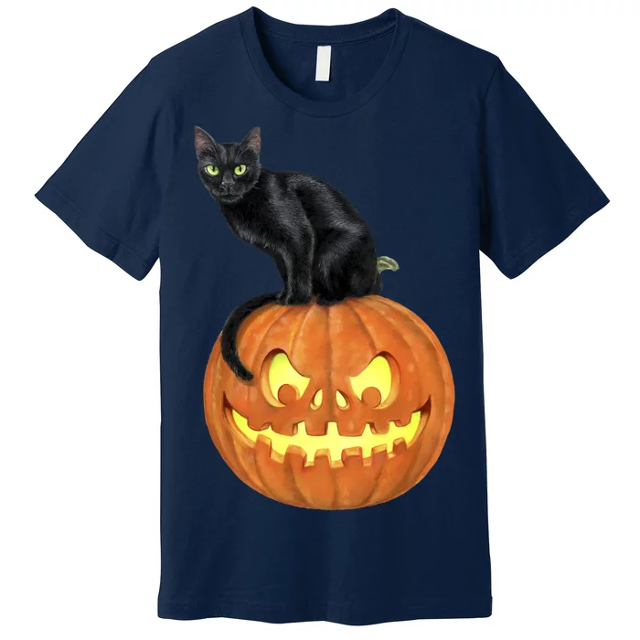 Black Cat Jack O' Lantern Pumpkin Premium T-Shirt