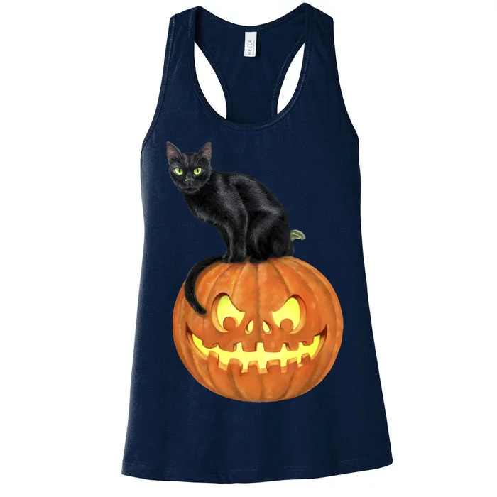 Black Cat Jack O' Lantern Pumpkin Women's Racerback Tank