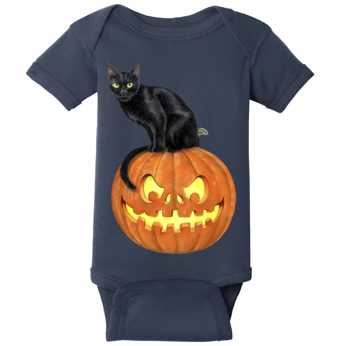 Black Cat Jack O' Lantern Pumpkin Baby Bodysuit