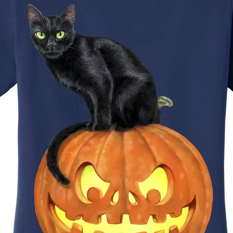 Black Cat Jack O' Lantern Pumpkin Women's T-Shirt